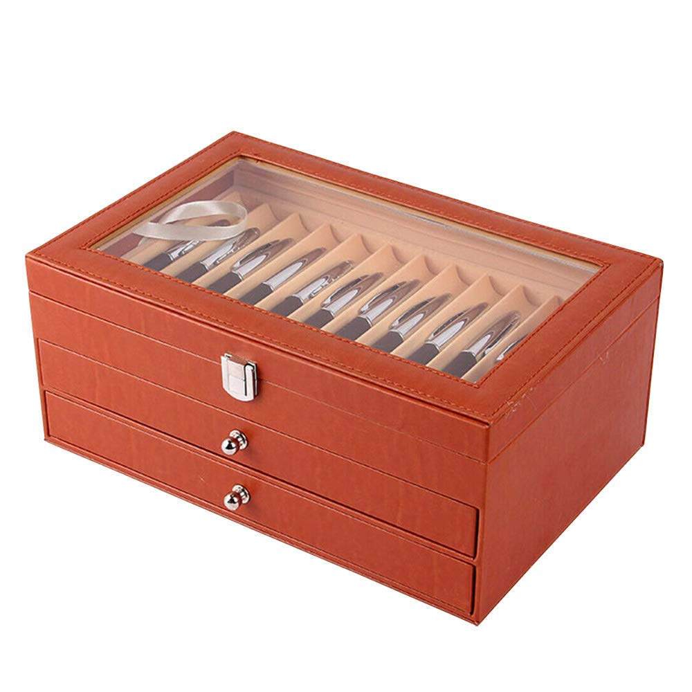 3-Layer 36-Slot Leather Wooden Pen Display Case with Visible Lid - Fountain Pen Storage Box & Collector Organizer - Perfect Thanksgiving & Christmas Gift for Pen Enthusiasts (Orange) - Ideal for Home Office, Gift Giving, and Pen Collection Display