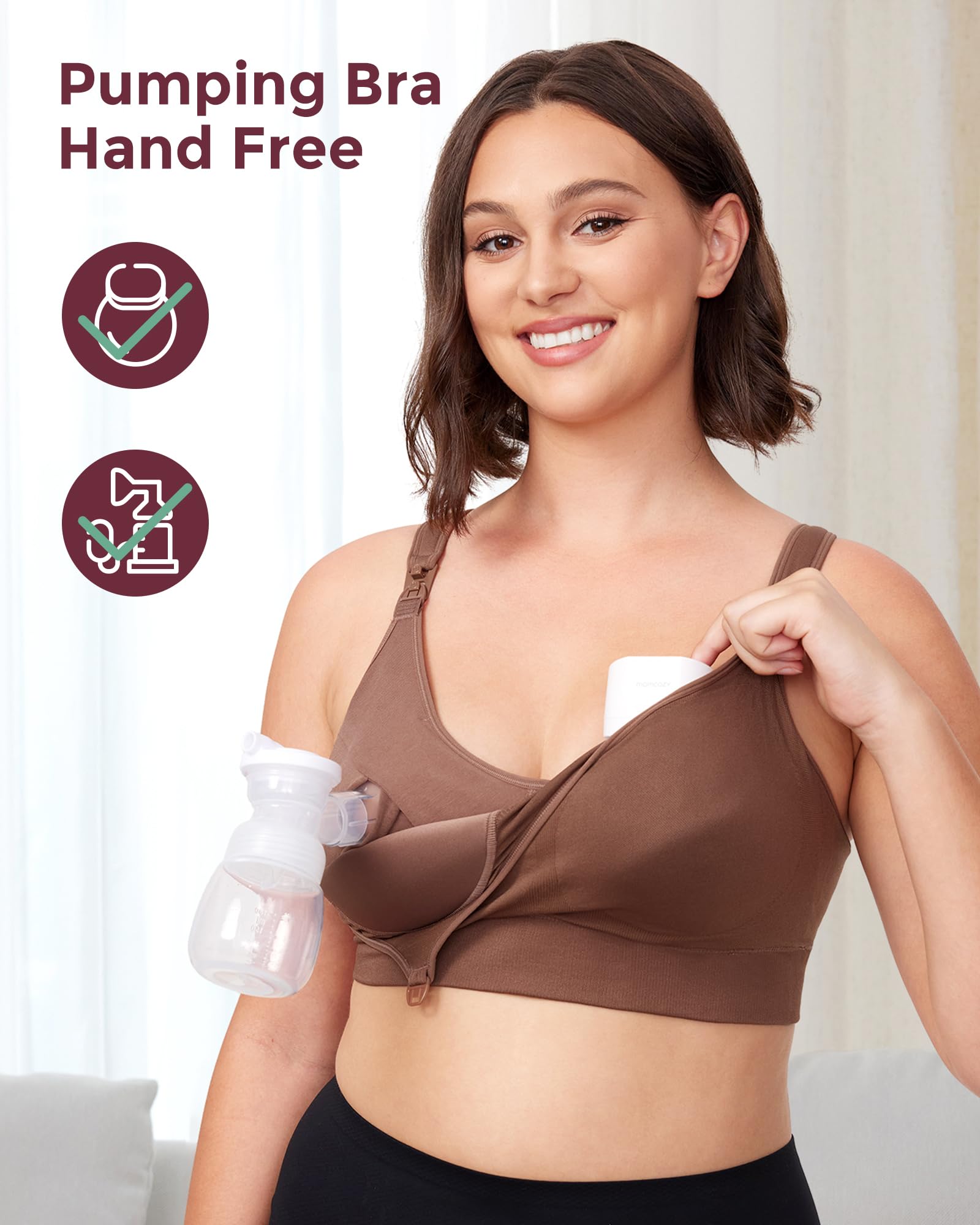 Momcozy Hands-Free Lycra Pumping Bra - All-in-One Nursing Bra for Breastfeeding & Pumping with Fixed Padding for Enhanced Shape | Perfect for Busy Moms, Working Women & On-the-Go Breastfeeding