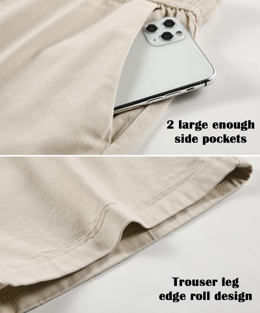 XinYangNi Women's Casual Cotton Cargo Shorts - Lightweight Hiking Shorts with Elastic Waist & Drawstring - Summer Outdoor Shorts with Pockets for Hiking, Travel & Everyday Wear