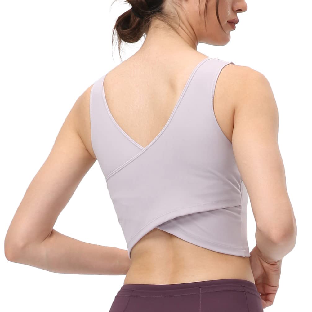 Wirefree Padded Women's Longline Cross Back Yoga Sports Bra - Gym Running Workout Crop Tank Top for Yoga, Pilates & Fitness Training