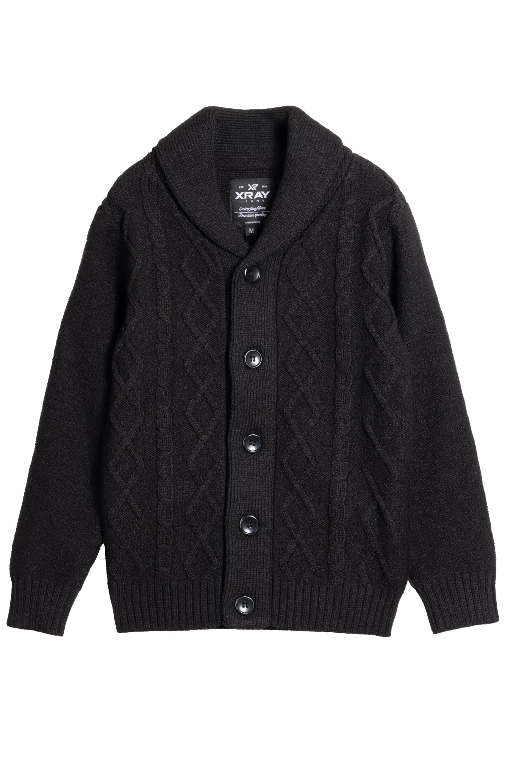 X RAY Boys' Cable Knit Cardigan Sweater - Black, Large Size - Perfect for School, Fall Outfits & Casual Wear