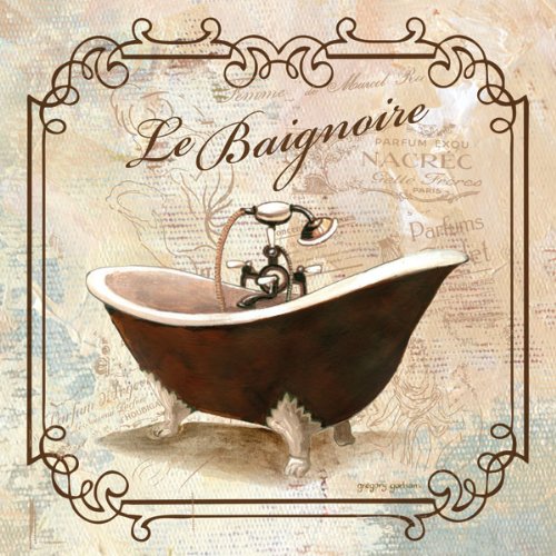 Gango Home Decor 2-Piece French Bathtub & Pedestal Sink Bathroom Wall Art Set - 12x12 Inch Hand-Stretched Canvas Paintings - Ready to Hang - Perfect for Bathroom, Powder Room, or Spa Decor