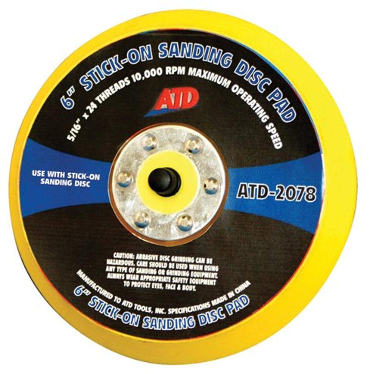 ATD Tools 2078 6-Inch Stick-On Sanding Disc Pad - Self-Adhesive Sandpaper Backing Pad for Woodworking, Metal Polishing & Automotive Sanding - Perfect for DIY Projects & Professional Use