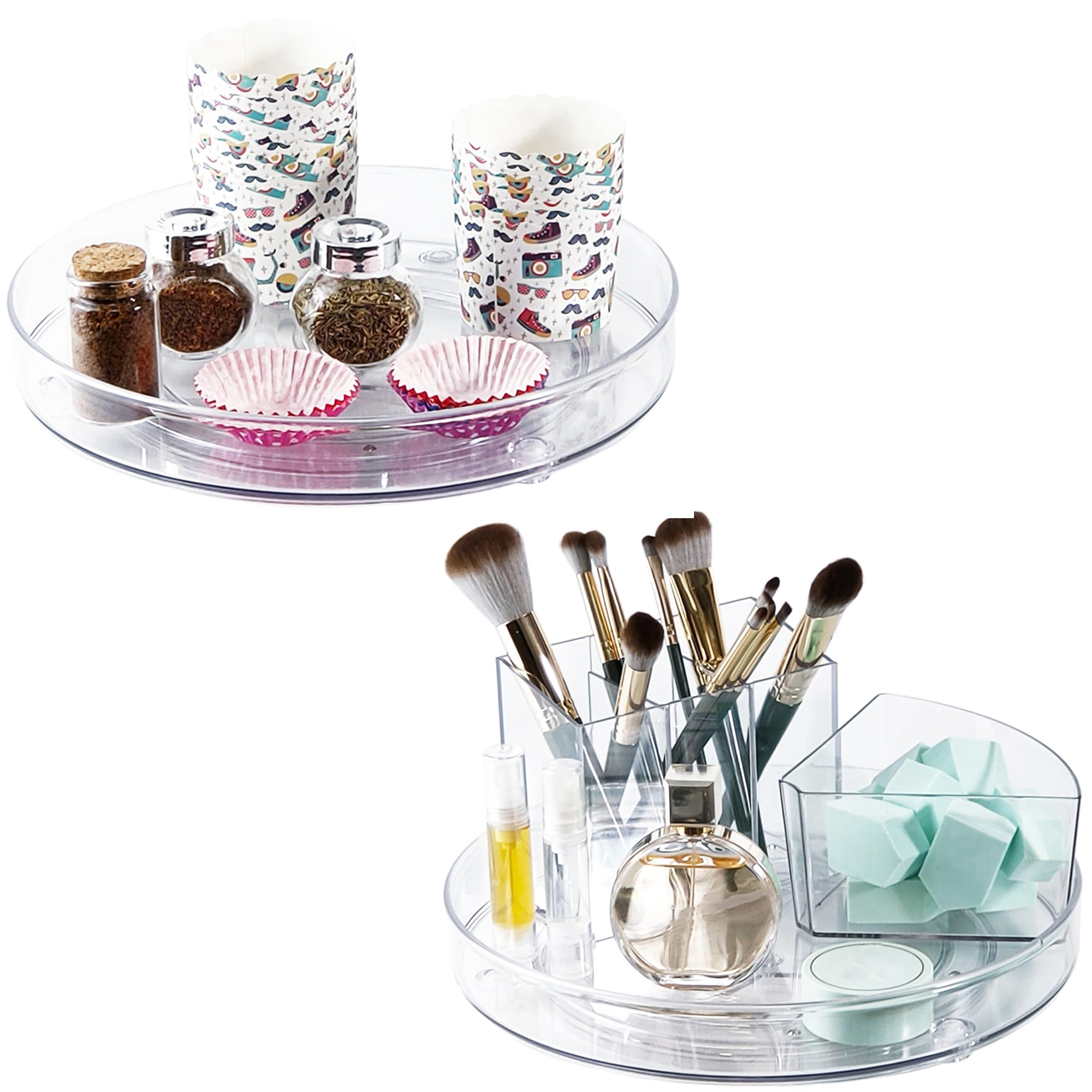 2 Pack 9.25 Inch Clear Lazy Susan Turntable Organizer - Spice Rack, Pantry Storage, Cabinet & Vanity Organizer for Kitchen, Bathroom, Jewelry | Durable Rotating Shelf for Condiments, Makeup & Home Organization