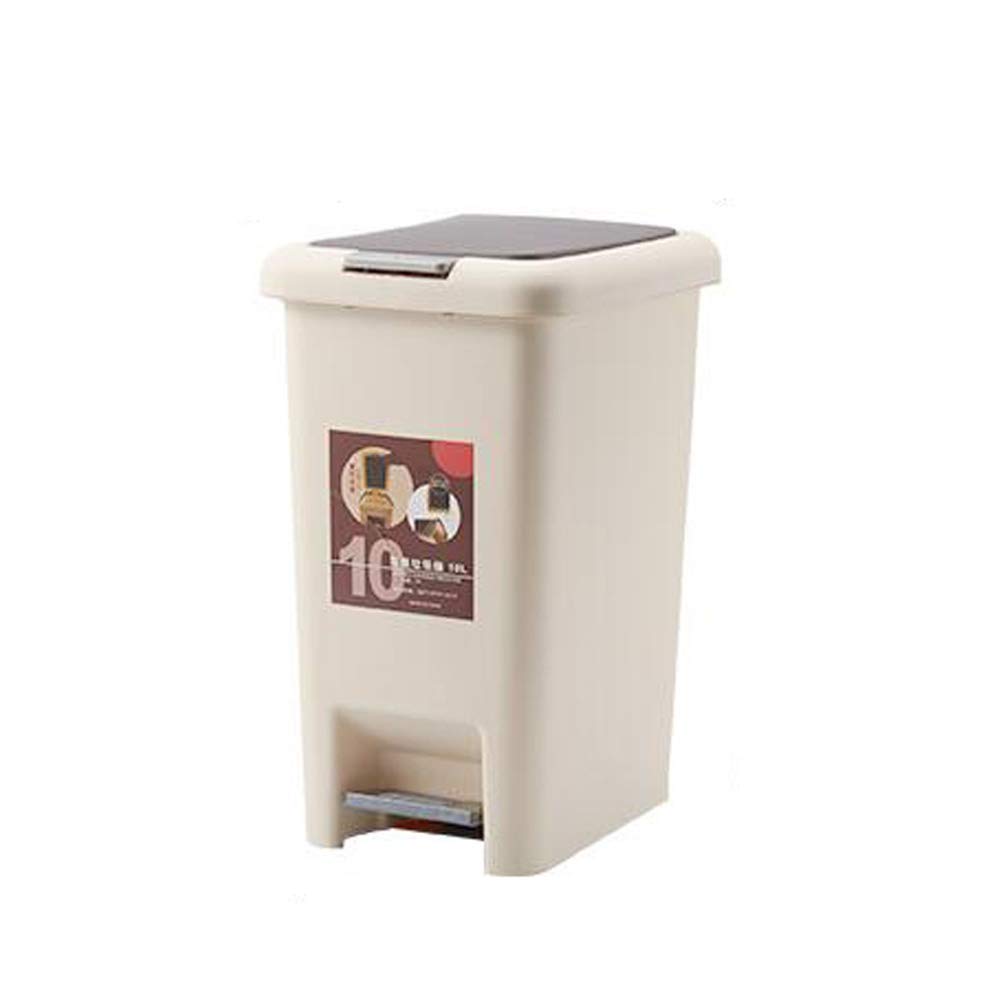 Hflove 13 Gallon Kitchen Trash Can with Lid - Step Pedal Garbage Bin for Home, Office, Bathroom - Durable Plastic Wastebasket in Beige - Perfect for Recycling, Composting & Household Waste Disposal