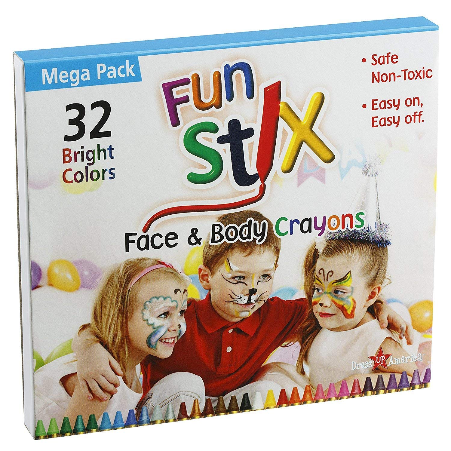 Safe Non-Toxic Face & Body Paint Crayons for Kids & Adults - 32 Color Halloween Makeup Kit | Made in Taiwan | Perfect for Costume Parties, School Events & Festivals