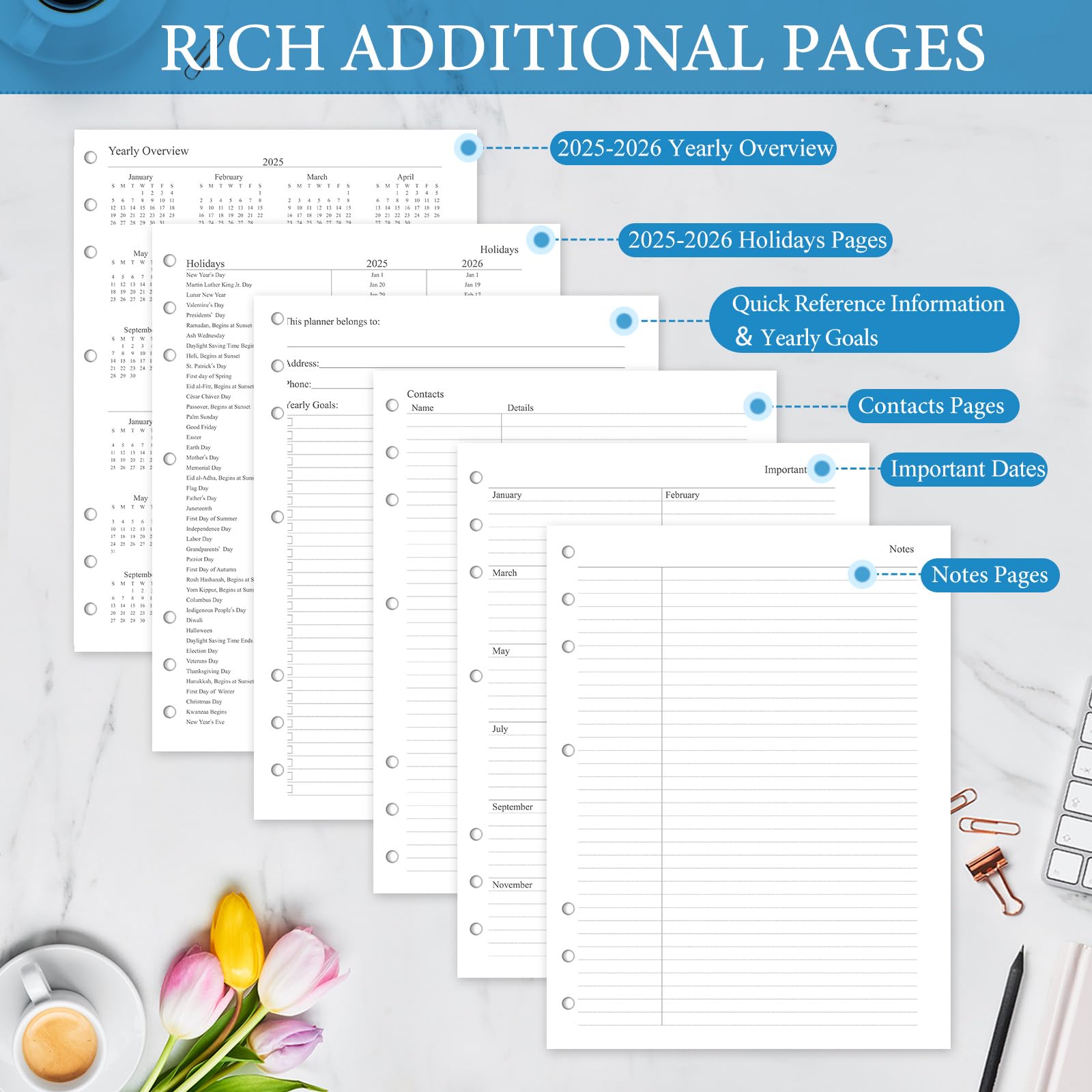 2025 Weekly & Monthly Planner Refill Inserts - 8.5