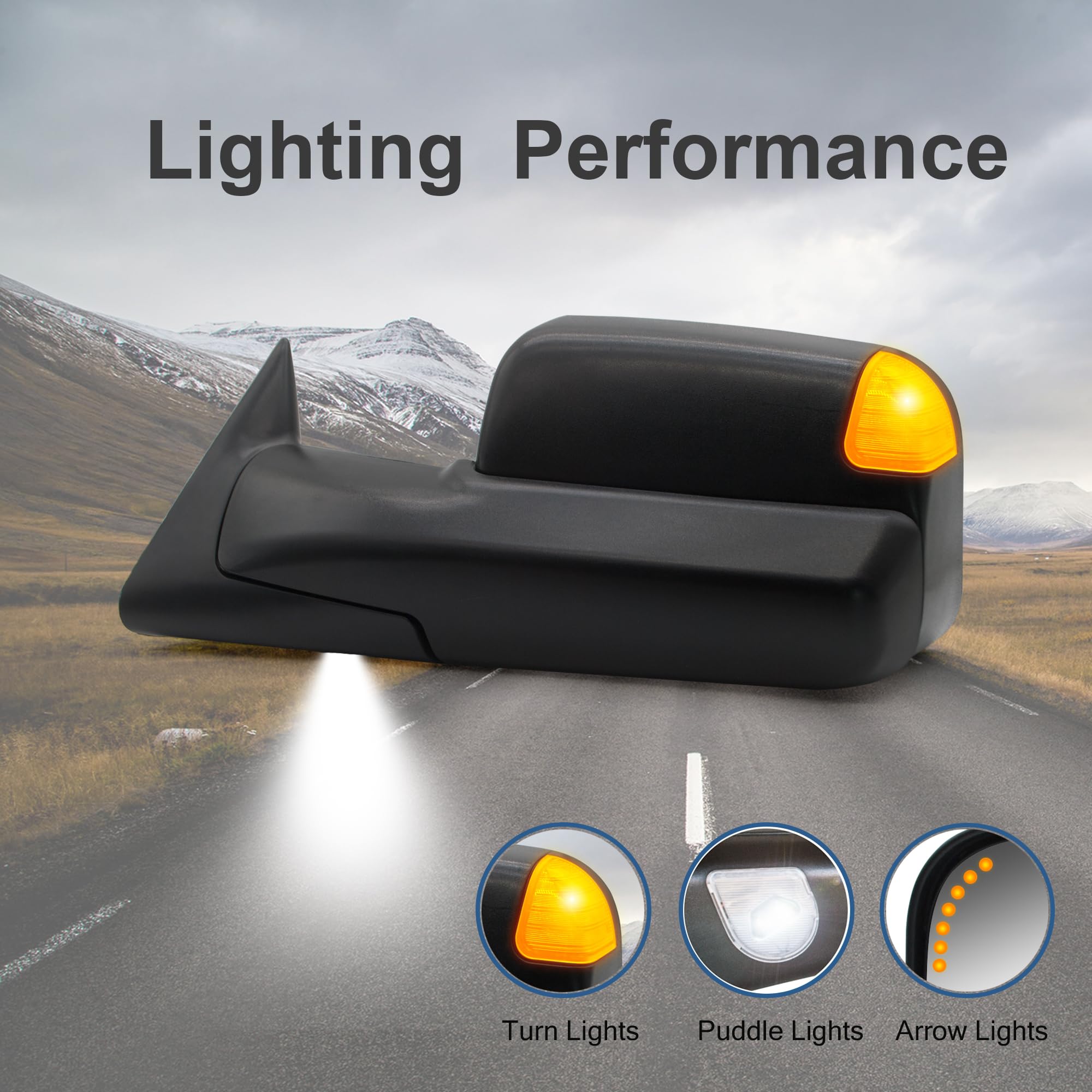 Dodge Ram 1500 2500 3500 Towing Mirrors - Power Heated Manual Flip Up Tow Mirrors LH RH Compatible with 1998-2002 Models | Perfect for Towing Trailers, Boats & RVs | Enhanced Visibility & Safety