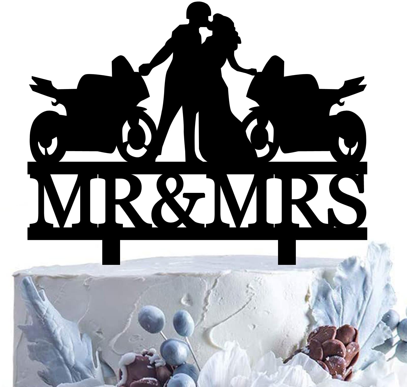 Funny Motorcycle Wedding Cake Topper - Bride & Groom Kissing for Biker Weddings
