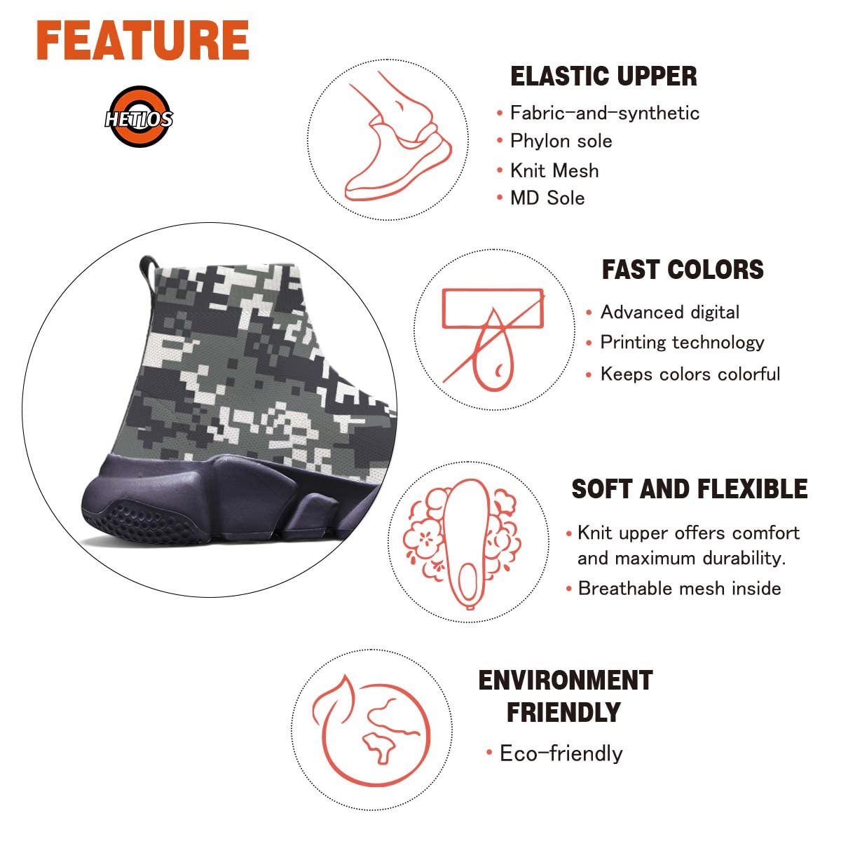 Hetios Men's Camouflage Running Shoes - Lightweight Breathable Walking Shoes for Workout & Casual Wear | Non-Slip Sock Sneakers for Gym, Hiking & Outdoor Activities