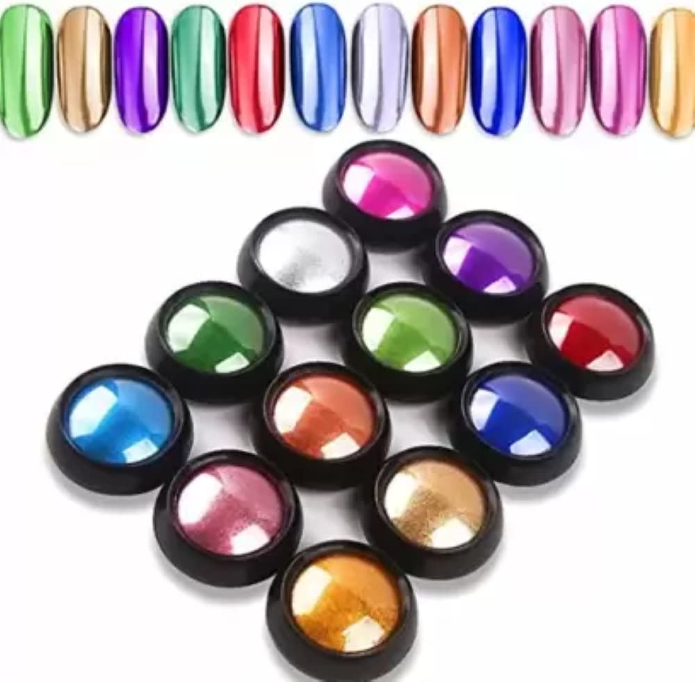 12 Colors Super Thin Mirror Effect Nail Art Chrome Powder - Metallic Holographic Glitter Pigment Dust for Manicure & Nail Decorations - Perfect for DIY Nail Art, Salon Use, and Special Occasions