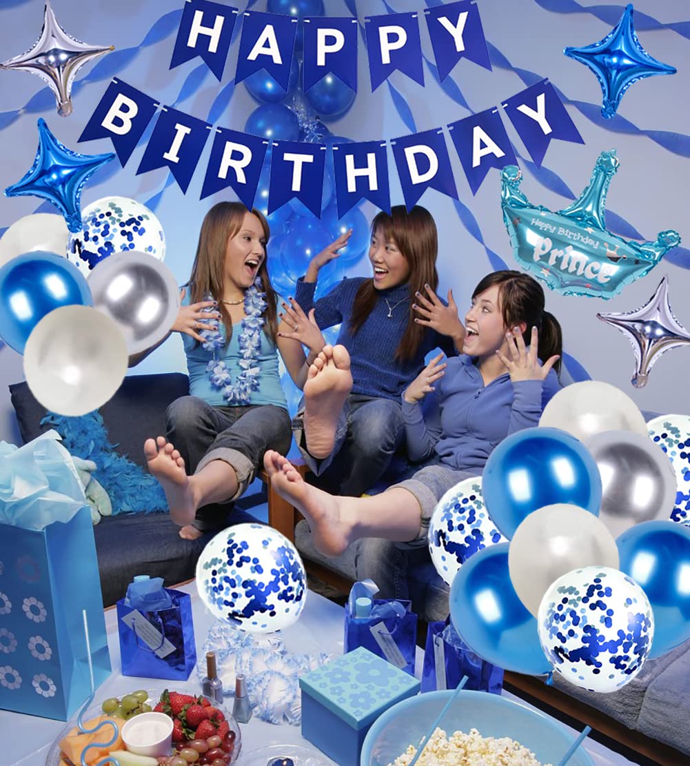 Happy Birthday Banner & Balloon Decorations Set - Navy Blue Party Bunting, Latex Balloons & Confetti for Men, Women & Boys Birthday Celebrations | Perfect for Indoor & Outdoor Birthday Parties, Baby Showers & Anniversary Decor