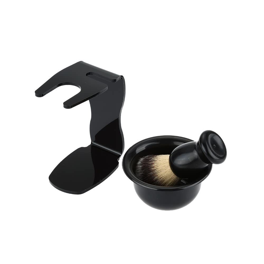 3 in 1 Men's Shaving Brush Kit with Acrylic Brush & Black ABS Resin Bowl - Premium Beard Cleaning Tools for Wet Shaving - Ideal Gift for Men, Home & Travel Use