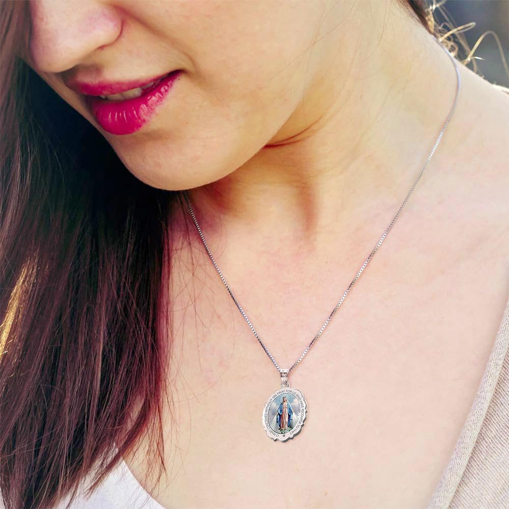 Miraculous Medal Necklace - 10K/14K Yellow/White Gold & Sterling Silver Catholic Virgin Mary Pendant for Women & Men | Religious Jewelry, First Communion Gift, Baptism Present | Perfect for Church, Prayer & Special Occasions