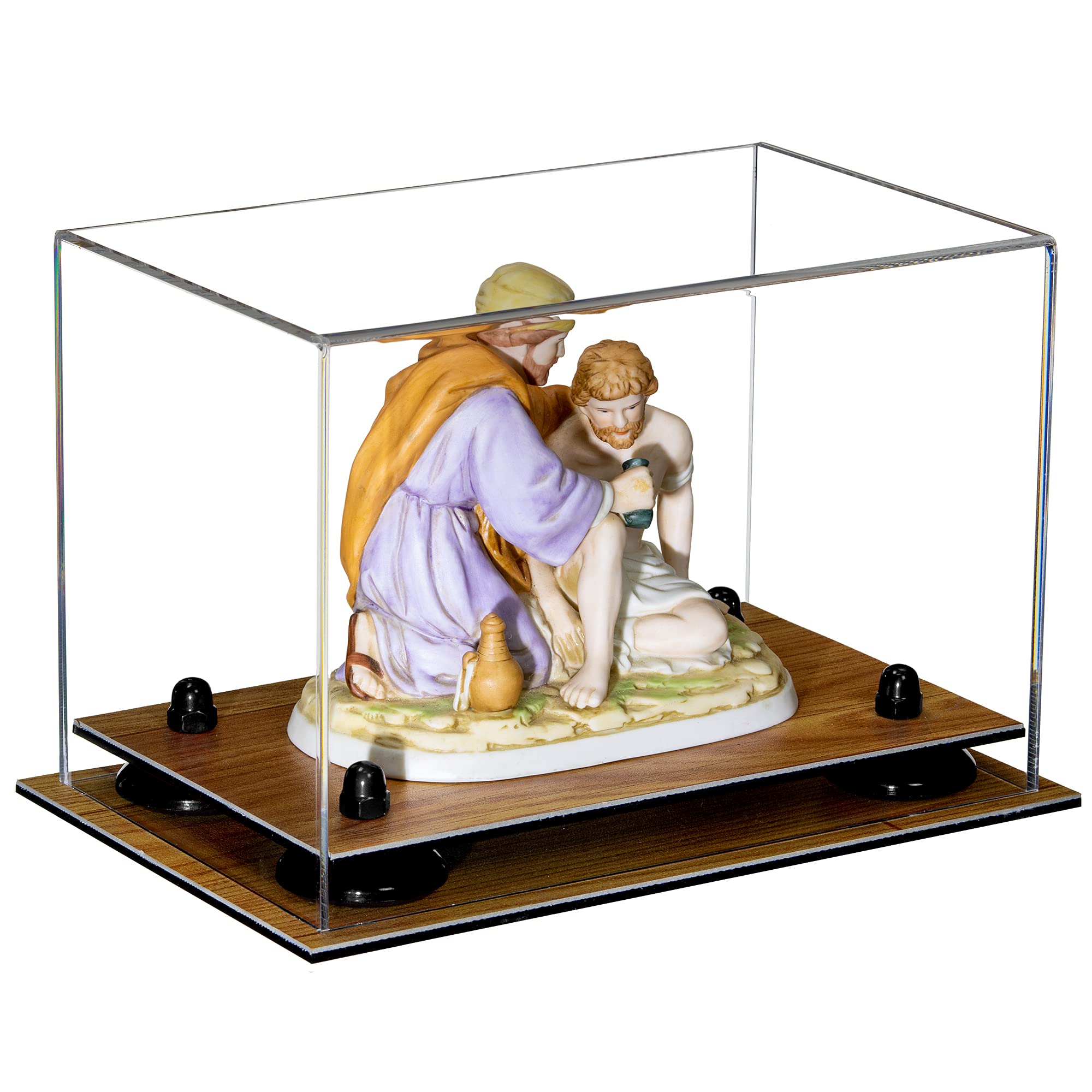 Clear Acrylic Display Case with Black Risers & Wood Base - 9.5