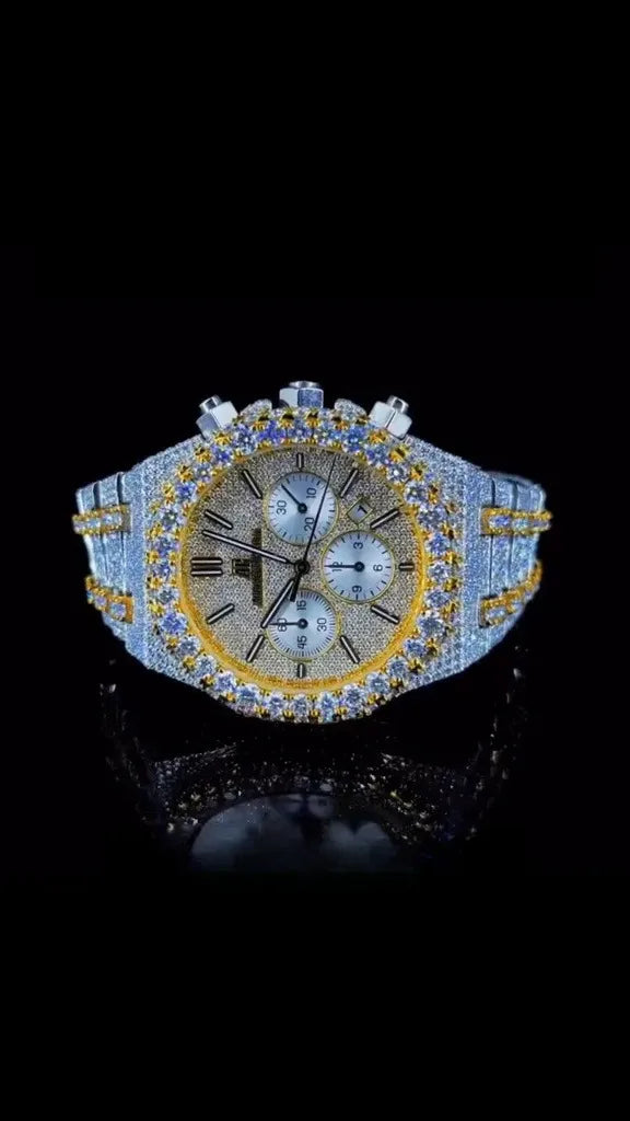 8 Iced Out Diamond Moissanite Gold Watch for Men - Luxury Hip Hop Bling Diamond Watch - Perfect for Parties, Gifts & Special Occasions