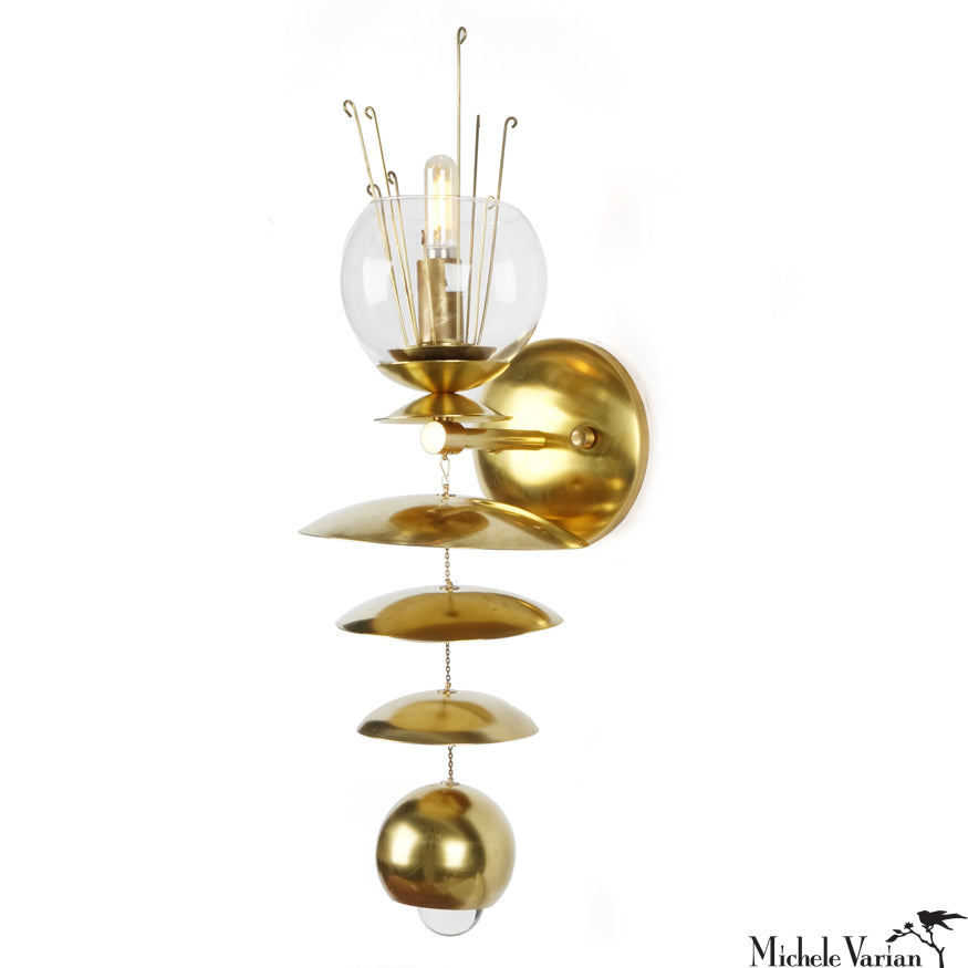 Elegant Brass Fleurish Wall Sconce with Clear Glass Shade - Perfect for Bedroom, Living Room and Hallway Lighting Decor