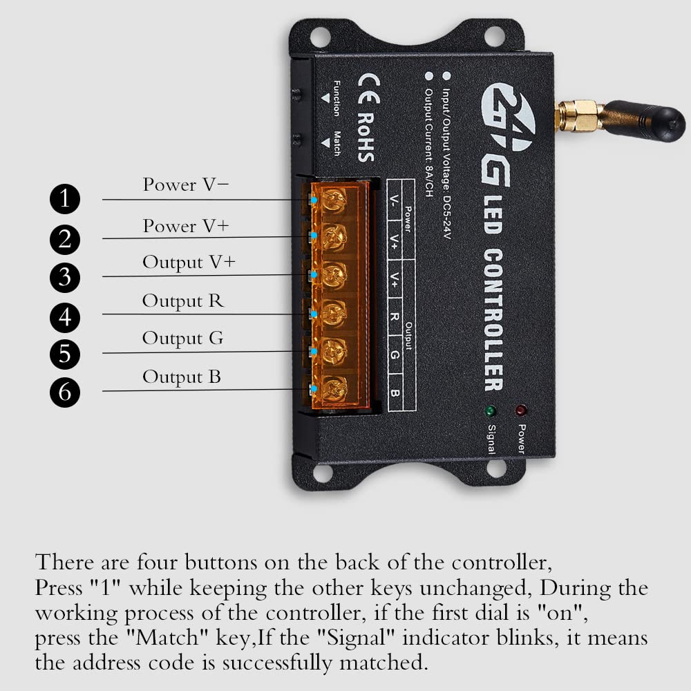 12V LED RGB Controller with Touch Remote - 288W Dimmer for Pool Lights & Strip Lights - Perfect for Home, Party, and Outdoor Lighting Decorations