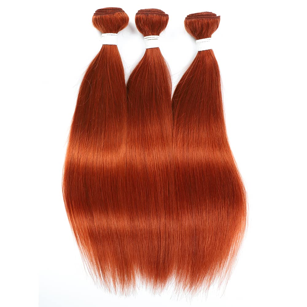 Brazilian Straight Remy Human Hair Bundles with 4x4 Transparent Lace Closure - Burnt Orange #350 (18 20 22 + C18) | Natural Looking Hair Extensions for Daily Wear, Parties & Special Occasions