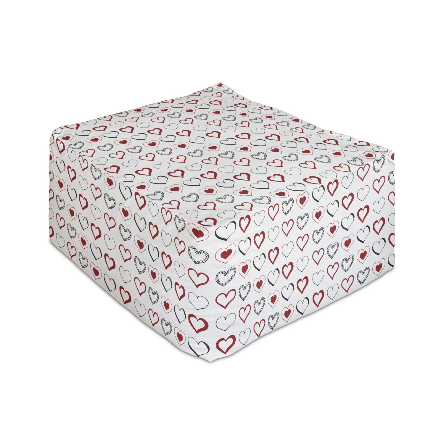 Ambesonne Love Rectangle Pouf - Hand Drawn Doodle Hearts Design, Valentine's Day Romantic Foot Stool Ottoman with Removable Cover (25
