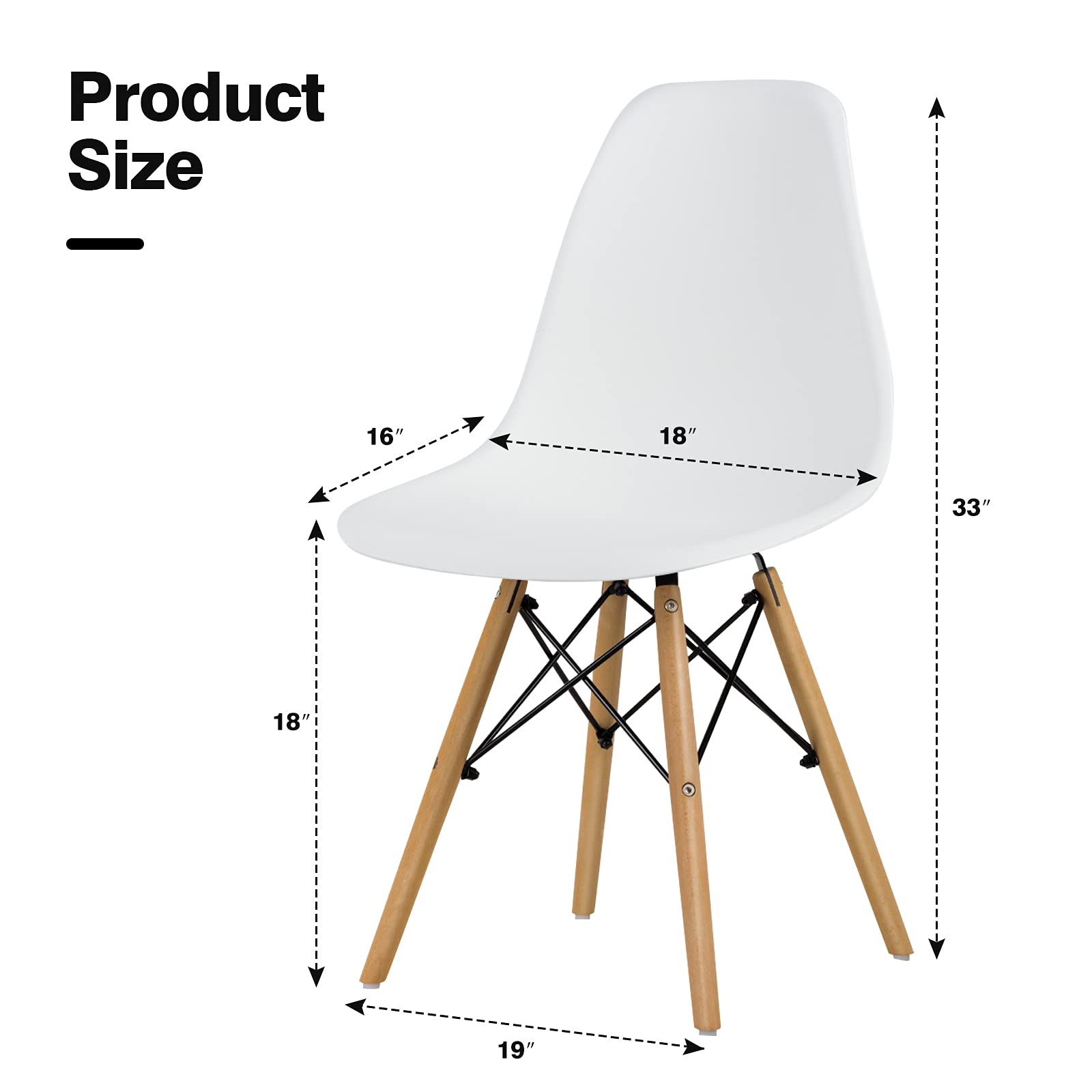 GOFLAME DSW 4-Piece Dining Chair Set - Modern White Plastic Shell Chairs with Wooden Legs, Armless Design for Kitchen, Living Room, Bedroom | Perfect for Small Spaces, Breakfast Nooks & Compact Dining Areas
