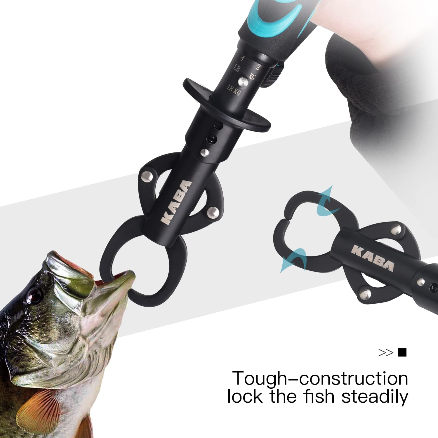 **Kaba Fish Lip Gripper with Scale – 40lb Stainless Steel Fishing Gripper Tool – Professional Fish Grabber Clip for Catch Control – Perfect for Bass, Trout, and Saltwater Fishing**