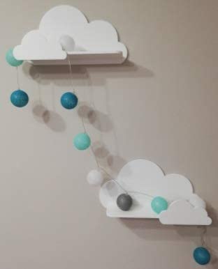 Happy Woody Set of 2 Cloud Wall Shelves - Natural Wood Floating Shelves for Nursery, Baby Room Decor, Kids Wall Decor - Perfect for Organizing Books, Toys & Displaying Photos (White)