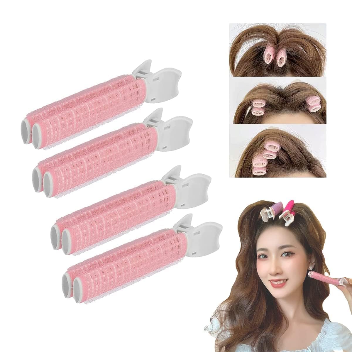 SIYAA 4 Pcs Volumizing Hair Rollers with Clips - DIY Hair Styling Root Lift Curlers for Bangs & Volume - Portable Self-Grip Hair Styling Accessories - Perfect for Home, Salon & Travel Use