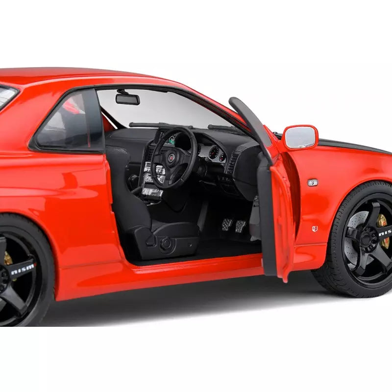 1:18 Scale Solido Nissan Skyline GT-R R34 Diecast Model Car - Active Red - Collectible Sports Car for Display & Racing Enthusiasts - Perfect for Home Decor, Office Display & Car Collection Showcase