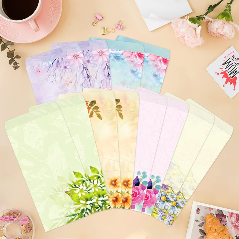 Premium Floral Letter Envelopes Set - 12 Packs of Decorative A7 (9.7x4.7 Inches) Self-Sealing Stationery for Wedding Invitations, Greeting Cards & Business Correspondence | Elegant Printer Paper Envelopes with Multiple Designs