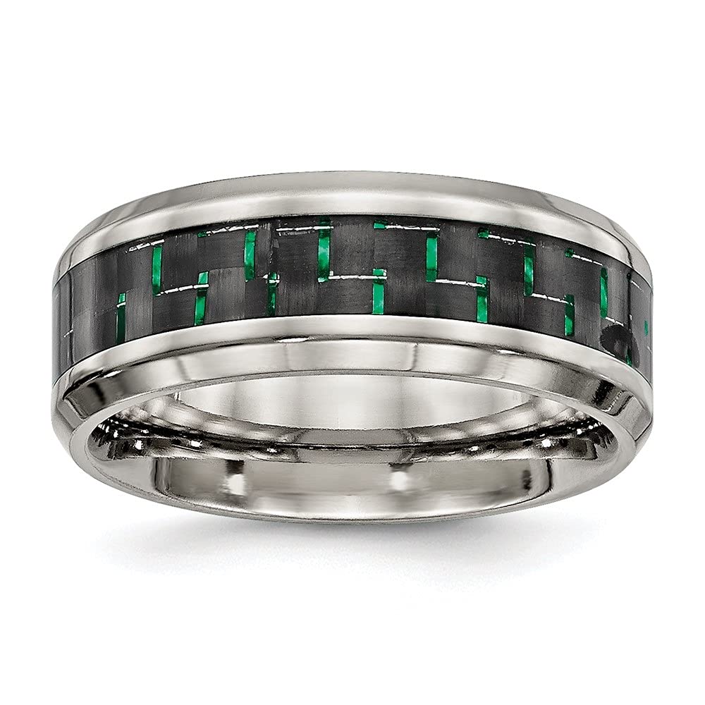 Diamond2Deal Stainless Steel Black & Green Carbon Fiber Inlay Ring for Men - Durable Wedding Band, Fashion Jewelry Gift for Him - Perfect for Engagements, Anniversaries and Everyday Wear