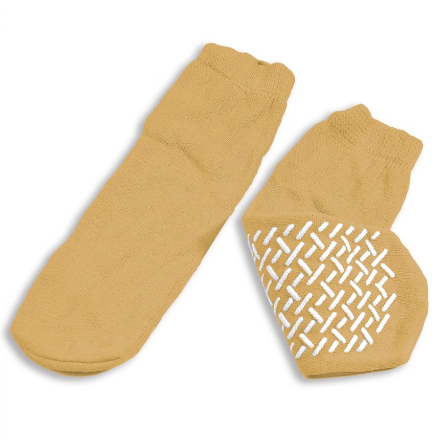 Dynarex Soft Sole Slipper Socks - Cozy Non-Slip House Shoes for Men & Women, Beige, XL (Pack of 48) | Perfect for Indoor Comfort, Hospital Recovery, and Elderly Foot Care
