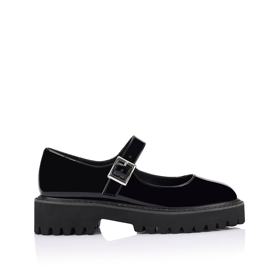 Nero Chunky Mary Jane Loafers for Women - Black Patent Leather Slip-On Shoes - Comfortable & Stylish for Work, Office & Casual Outfits