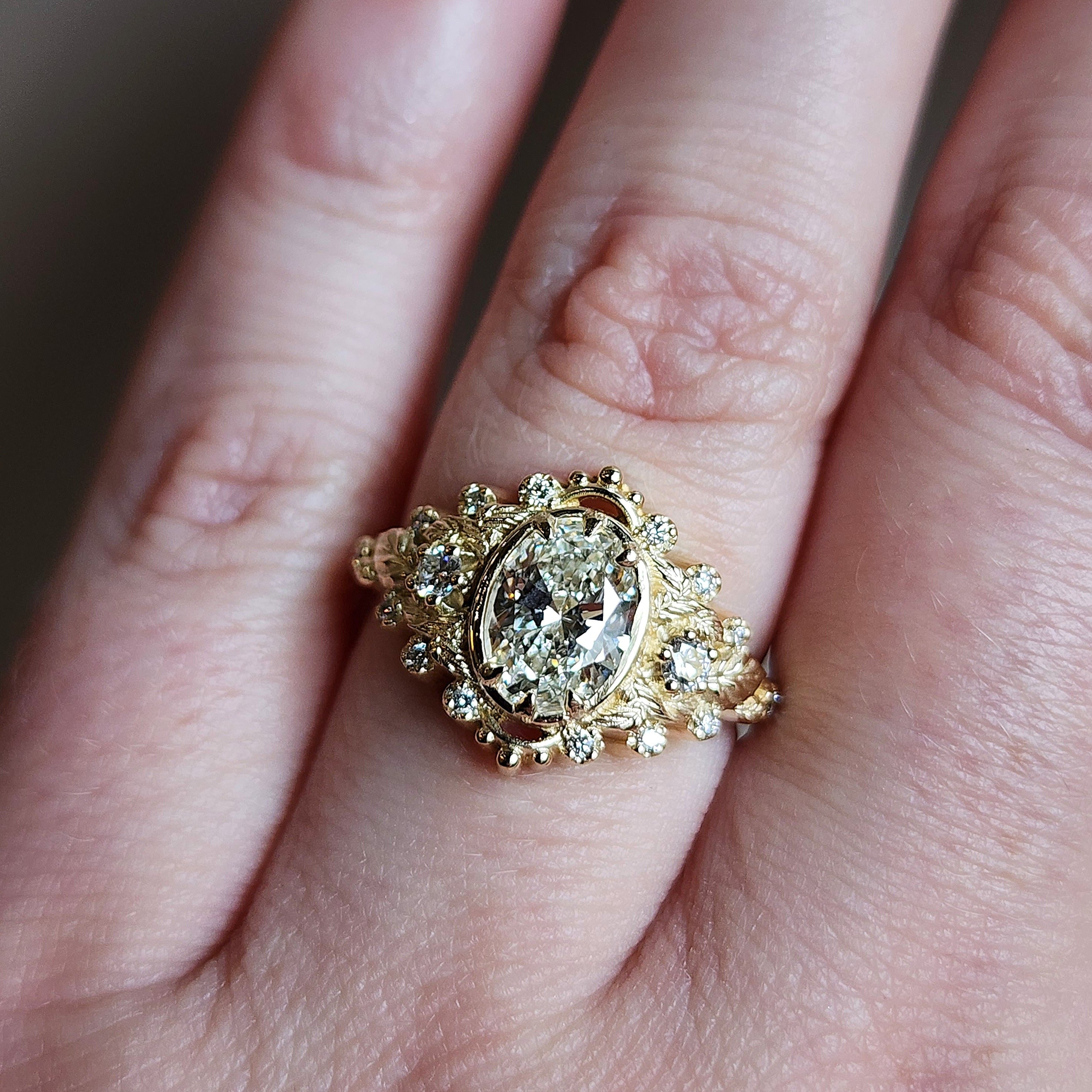 Natura Engagement Ring Setting with Natural Diamond Side Stones & Leaf Design - Customize Your Own Ring for Weddings, Proposals & Anniversaries