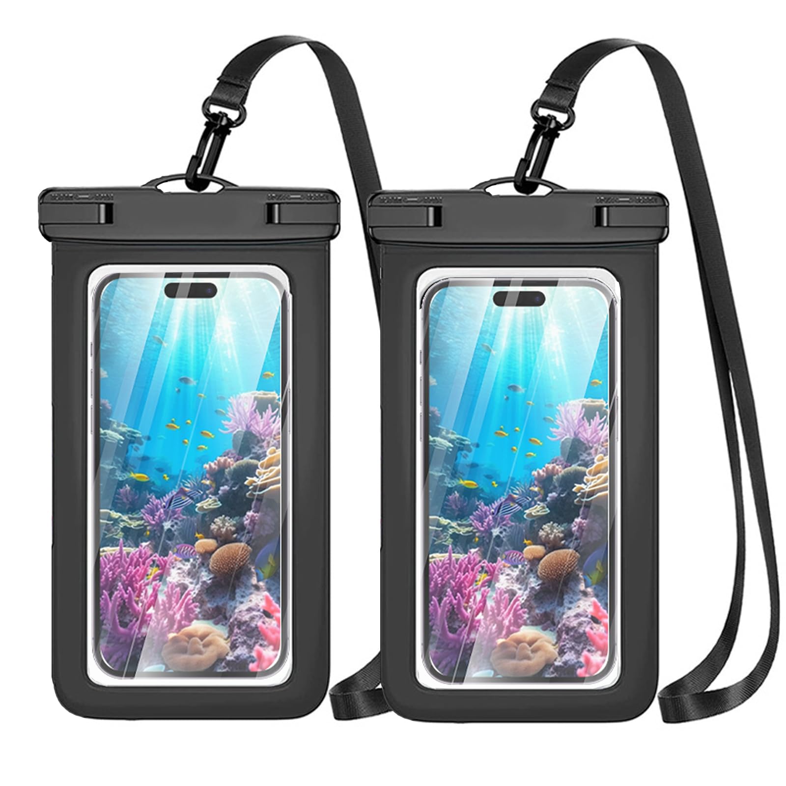 2 Pack Waterproof Phone Pouch IPX8 - Universal Waterproof Phone Case for iPhone 16/15 Pro Max/14/13/12/11/XR/XS & Samsung S24/S23 (Fits up to 6.8