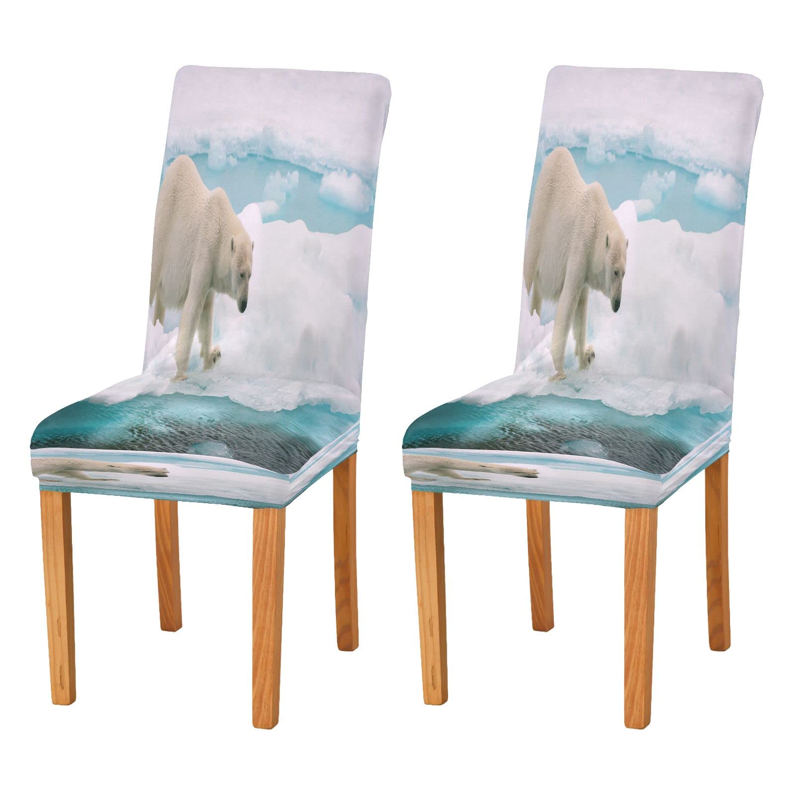 ALAZA Polar Bear Print Stretch Dining Chair Slipcovers - Parsons & Office Chair Covers, Washable Fabric Seat Protectors for Home Dining Room & Kitchen Decor
