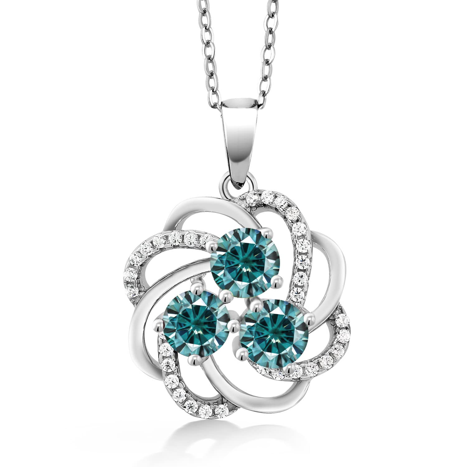 925 Sterling Silver Gemstone Birthstone Pendant Necklace for Women - Triple Round 5MM Birthstones with 1MM Accent Stones | Floral Swirl Halo Design | 18 Inch Chain | Elegant Jewelry Gift for Mom, Wife, Girlfriend | Perfect for Birthday, Anniversary, Mother's Day & Special Occasions