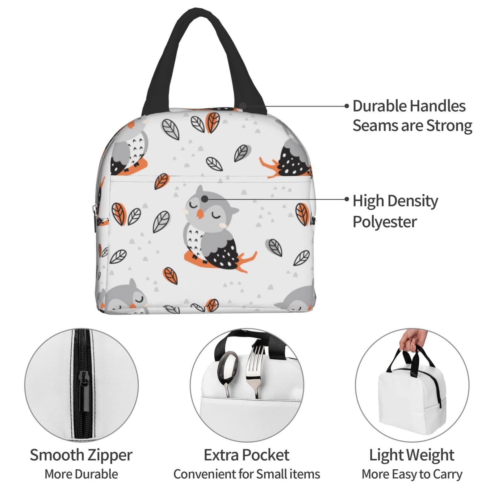 Insulated Owl Lunch Box for Women & Men - Reusable Thermal Lunch Bag for Office, School, Camping, Hiking, Picnic, Beach & Travel - Cute Animal Design Lunch Tote