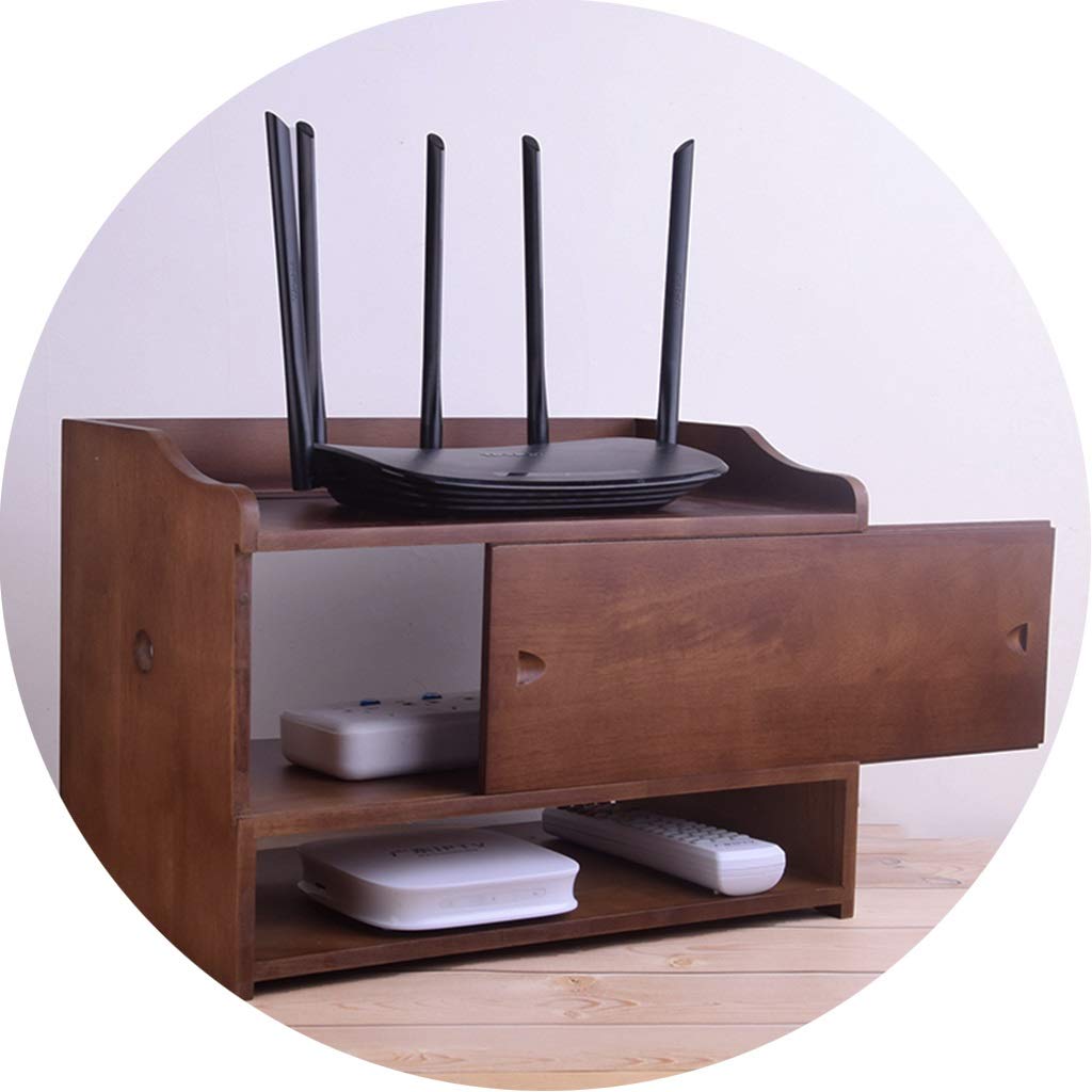 Wall-Mounted Wooden Media Storage Organizer - Cable Management Shelf for Router, Set-Top Box & Electronics (Brown, 40x23x28cm) - Perfect for Living Room, Home Office & Entertainment Center Organization