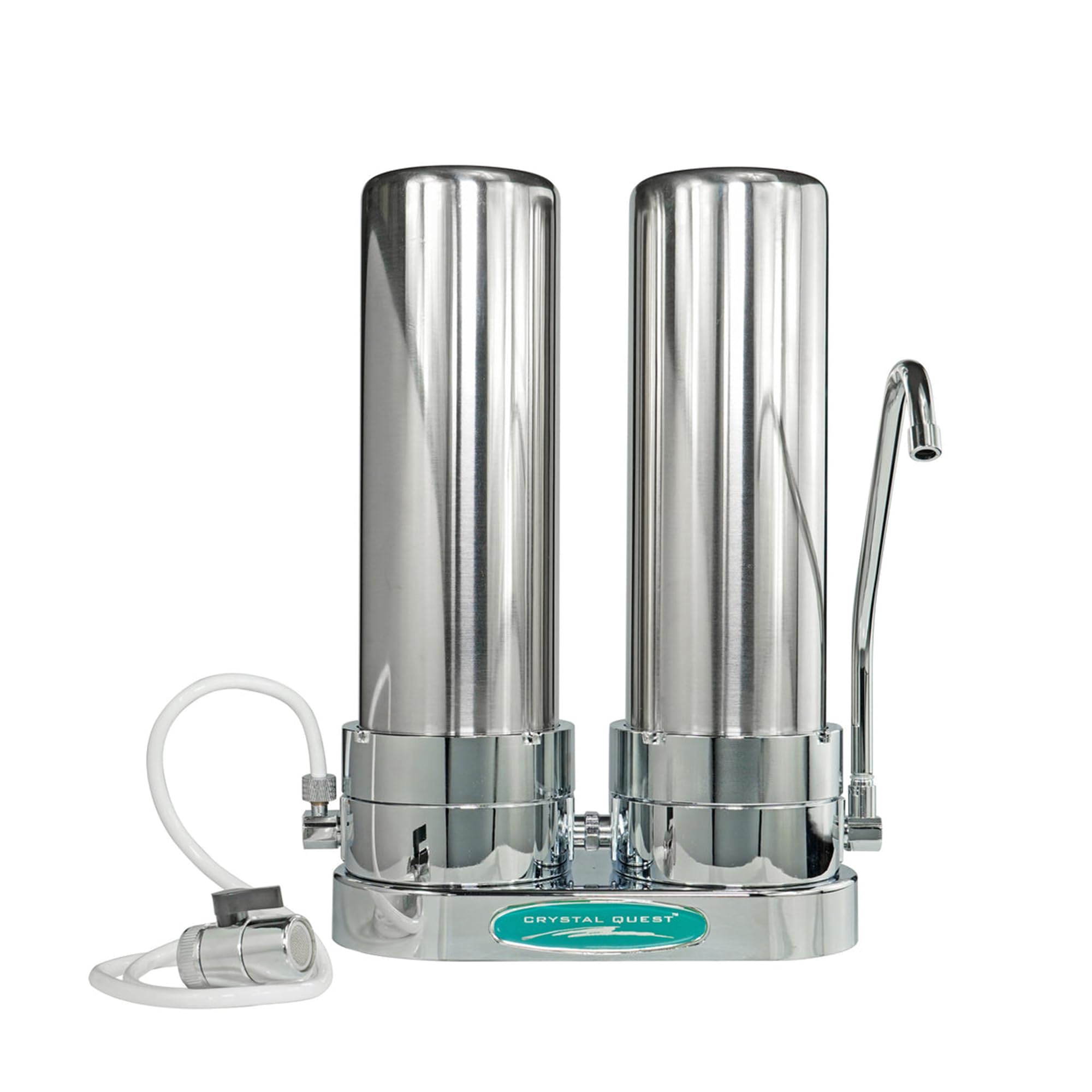Premium Nitrate Removal Countertop Water Filter System - Stainless Steel Housing with Dual Cartridges | Crystal Quest | Perfect for Home, Office & RV Use