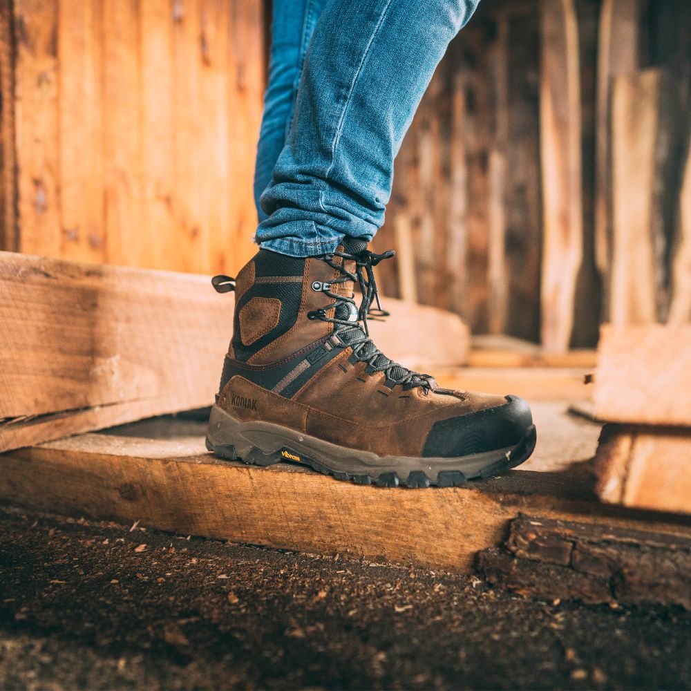 Kodiak Quest Bound Men's 8 Inch Waterproof Composite Toe Work Boots - Brown (KD0A4THHBRN) | Slip Resistant Safety Shoes for Construction, Hiking & Outdoor Work