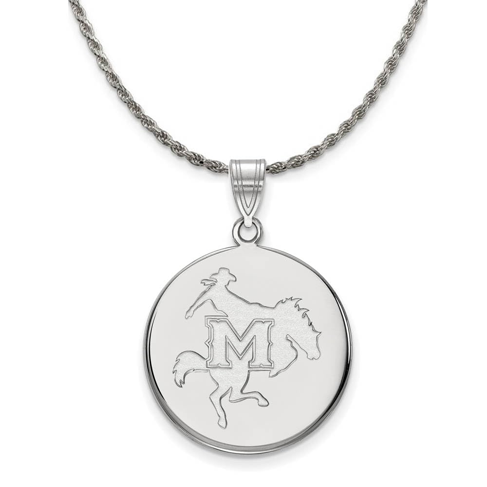 McNeese State University Sterling Silver Black Bow Large Disc Pendant Necklace - Perfect for Graduation Gifts & School Spirit Jewelry