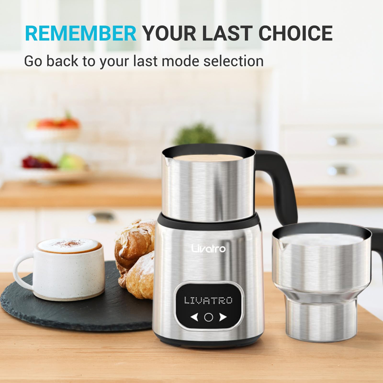 14-in-1 Electric Milk Frother and Steamer with Dual Detachable Cups (21oz & 13.5oz) - IH Fast Heating Milk Warmer for Lattes, Cappuccinos, Hot Chocolate - Smart Memory Function, Dishwasher Safe - Perfect for Home Coffee Bars, Office Use, and Gift Giving
