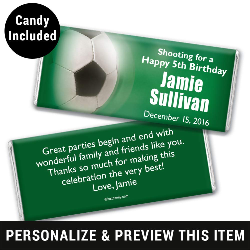 Personalized Soccer Birthday Party Chocolate Bars - 36 Count Bulk for Kids Sports Themed Celebrations, Team Treats & Party Favors