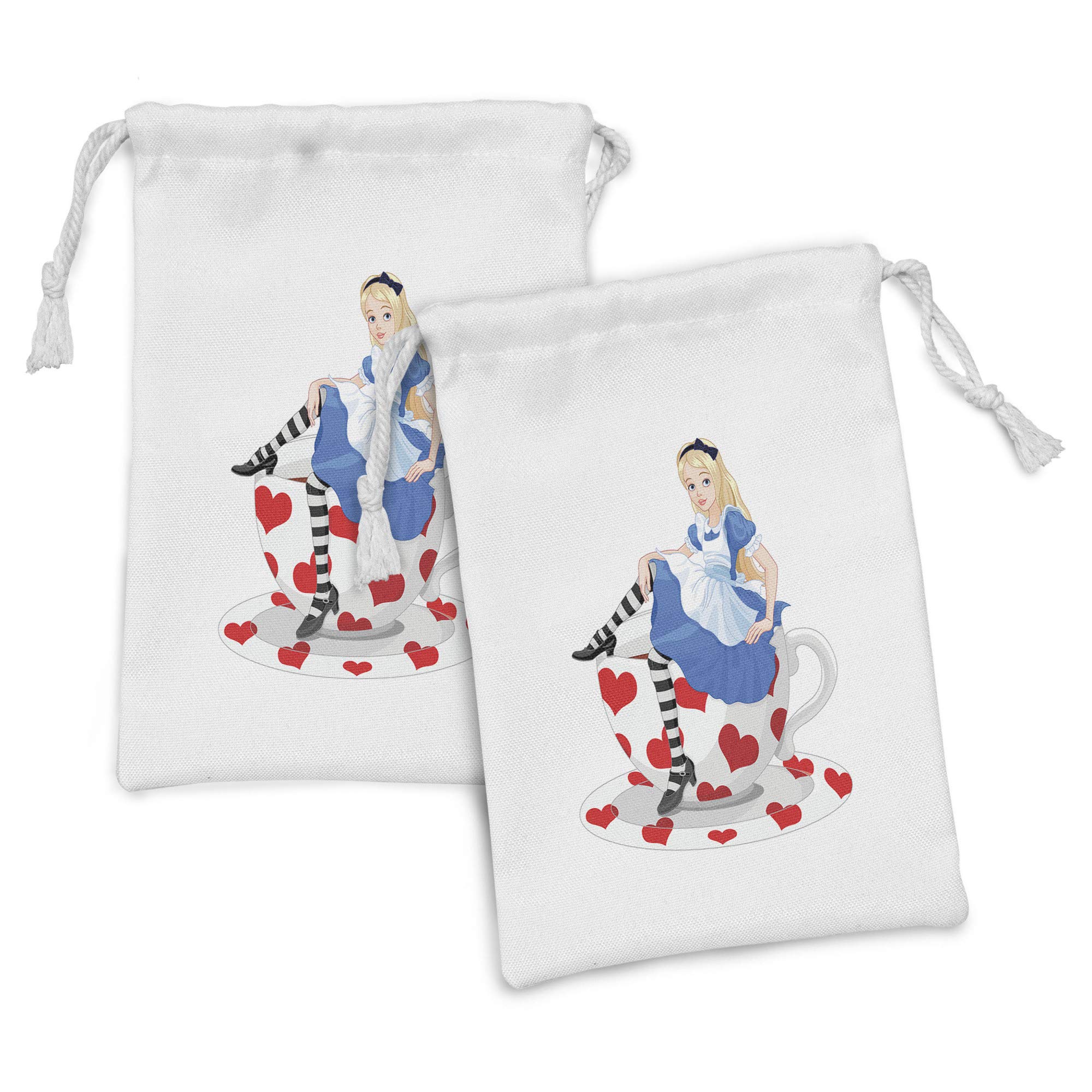 Ambesonne Alice in Wonderland Fabric Pouch Set of 2 - Small Drawstring Bags for Toiletries, Makeup, Jewelry & Travel Accessories (9