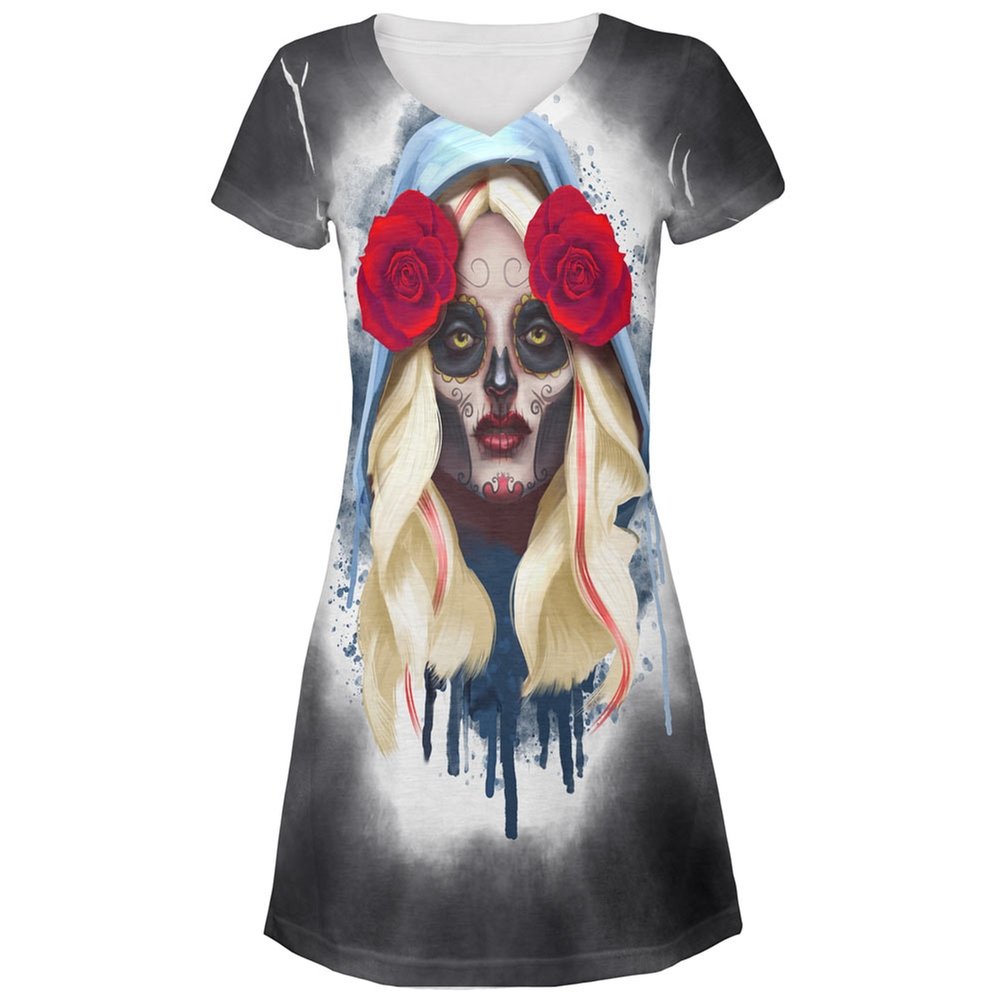 Stylish Sugar Skull Print Juniors Cover-Up Beach Dress - Perfect for Pool Parties, Summer Vacations & Boho Fashion