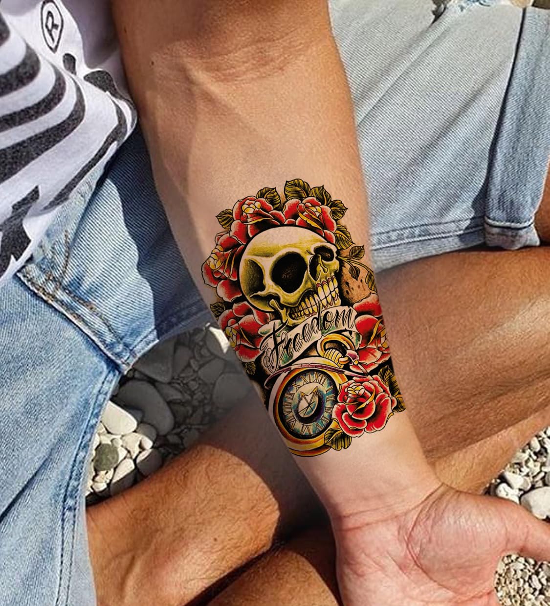 Waterproof Temporary Tattoo Stickers for Men & Women - 3D Realistic Flowers, Butterflies, Stars, Angels, Wolves & Armband Designs (21x15cm) | Perfect for Parties, Halloween, Cosplay & Body Art | HB-47