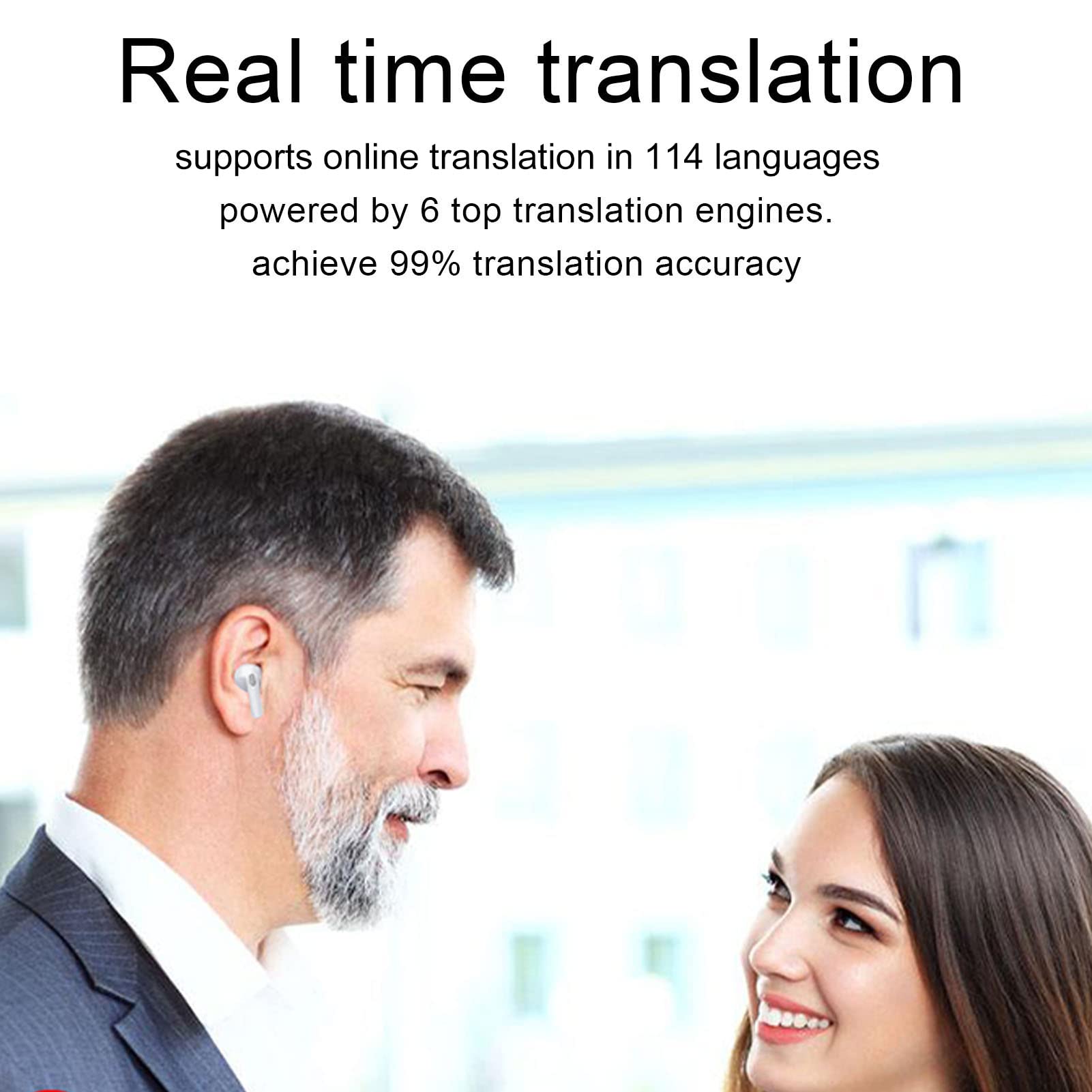 Real-Time Language Translator Earbuds - Supports 114 Languages with High Accuracy, Wireless Bluetooth Earbuds for Travel & Business (White) | Perfect for International Meetings, Travel & Multilingual Conversations