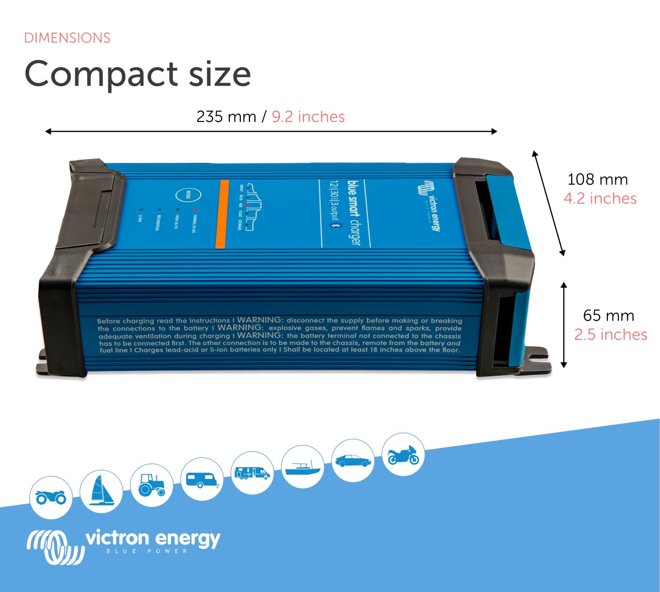 Victron Energy Blue Smart IP22 12V 30A Smart Battery Charger - 3 Output Charging for Motorcycle, ATV, RV, Lithium & Deep Cycle Batteries | Float, Trickle Charge & Desulfator | Perfect for Marine, Camping & Off-Grid Power Solutions