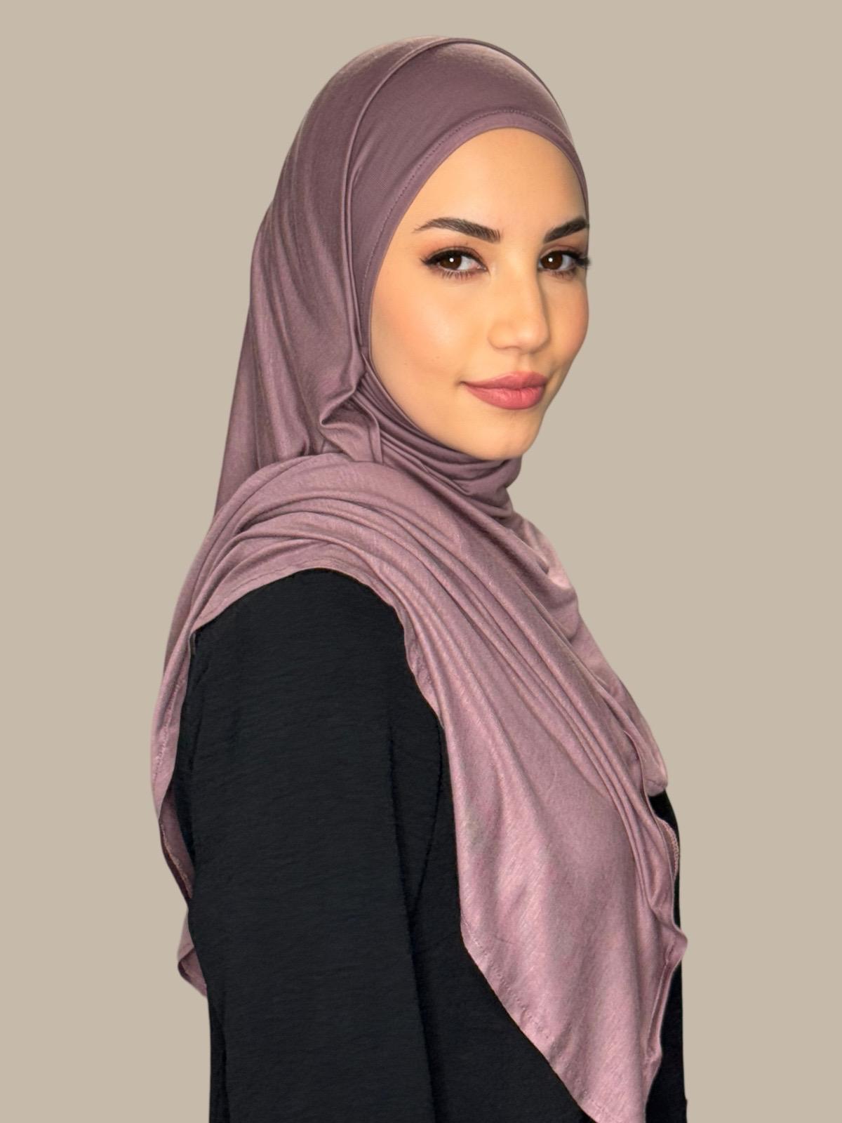 Pre-Sewn Jersey Hijab in Rose Taupe - Soft & Comfortable Muslim Headscarf for Daily Wear & Prayer